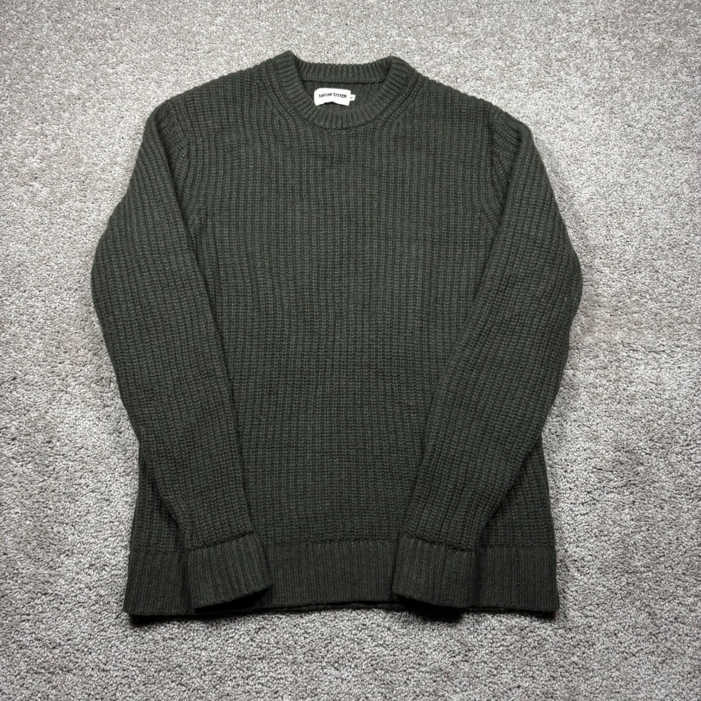 Taylor Stitch Mens Fisherman Sweater Olive Green Merino Wool Knit 42 Large